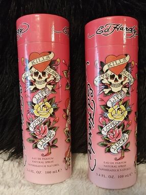 2 New Ed Hardy Pink Floral Skull Duo
